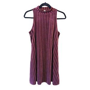 Mudd Solid Purple Velvet Ribbed Lined Mock Neck Shift Dress Womens M Holiday